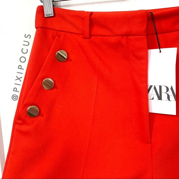 ZARA High Waisted Bermuda Shorts Red Orange - Picture 4 of 5